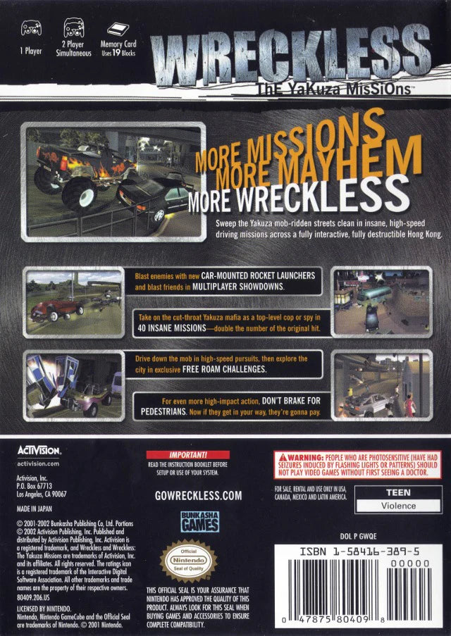 Wreckless: The Yakuza Missions - GameCube