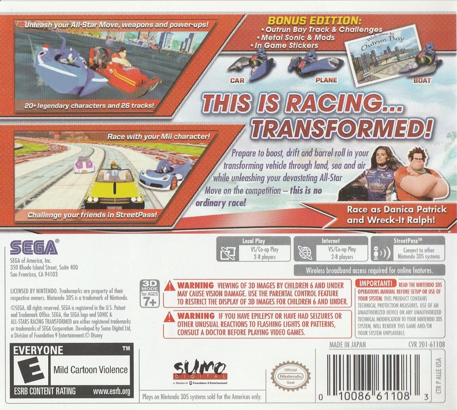 Sonic & All-Stars Racing: Transformed - Nintendo 3DS