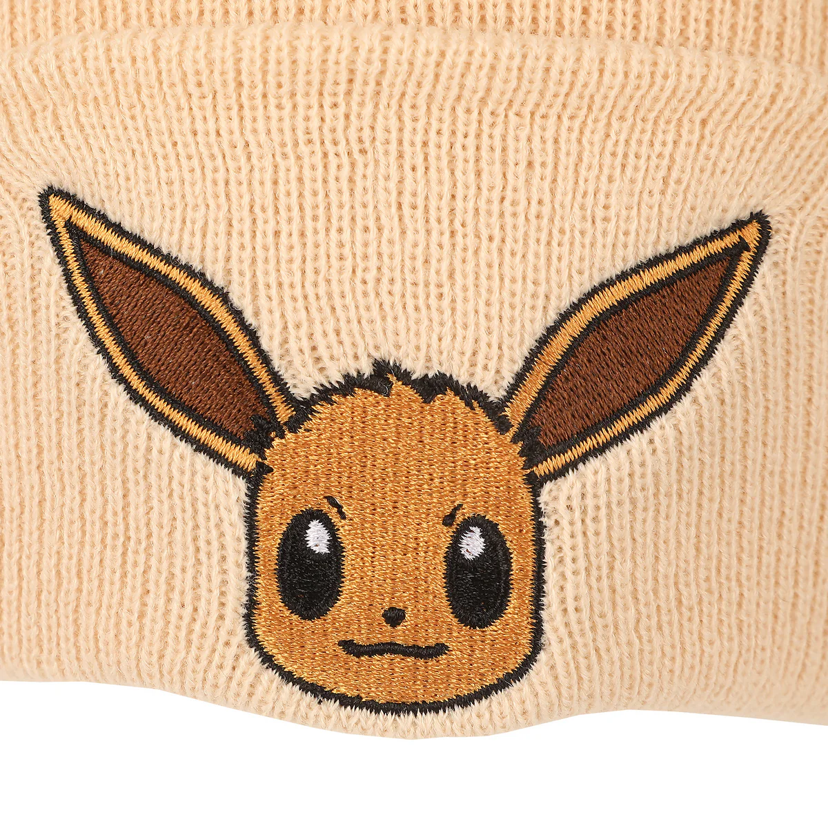 Pokemon Rib Knit Embroidered Eevee On Tan Cuff Beanie