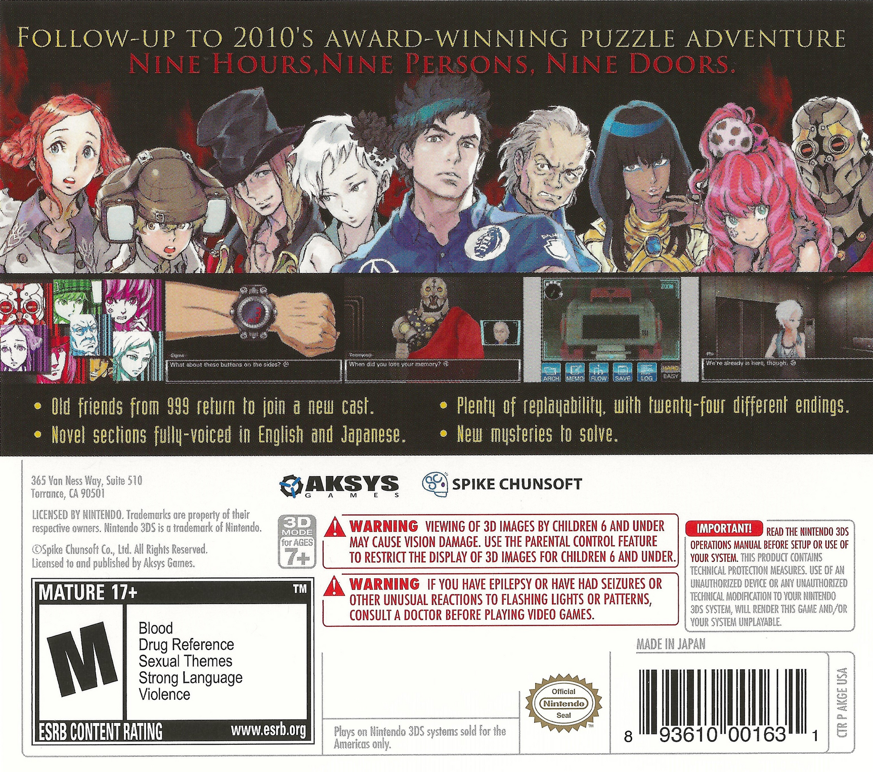 Zero Escape: Virtues Last Reward - Nintendo 3DS