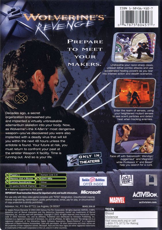 X2: Wolverine's Revenge - Xbox