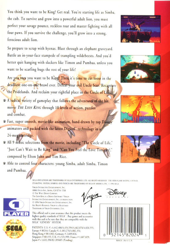 Lion King - SEGA Genesis
