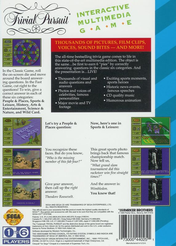 Trivial Pursuit Interactive Multimedia Game - SEGA CD