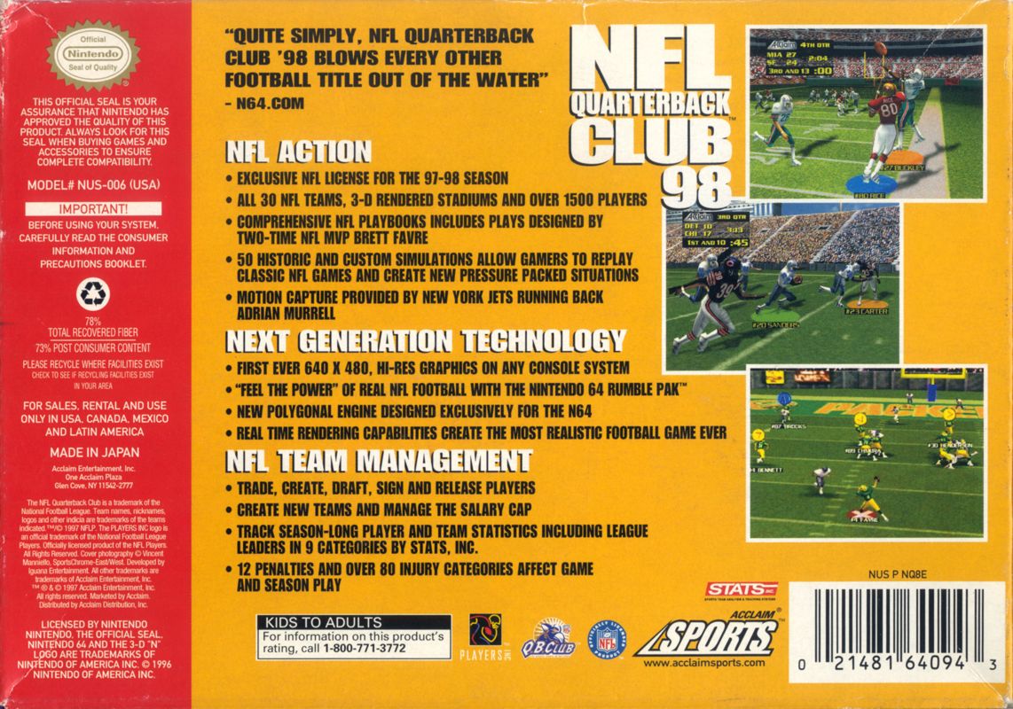 NFL Quarterback Club 98 - Nintendo 64