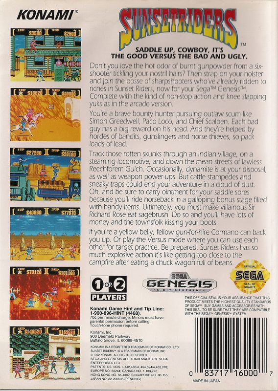 Sunset Riders - SEGA Genesis