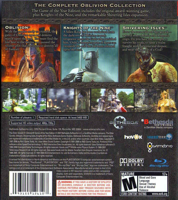 Elder Scrolls IV: Oblivion - Game of the Year Edition - PlayStation 3
