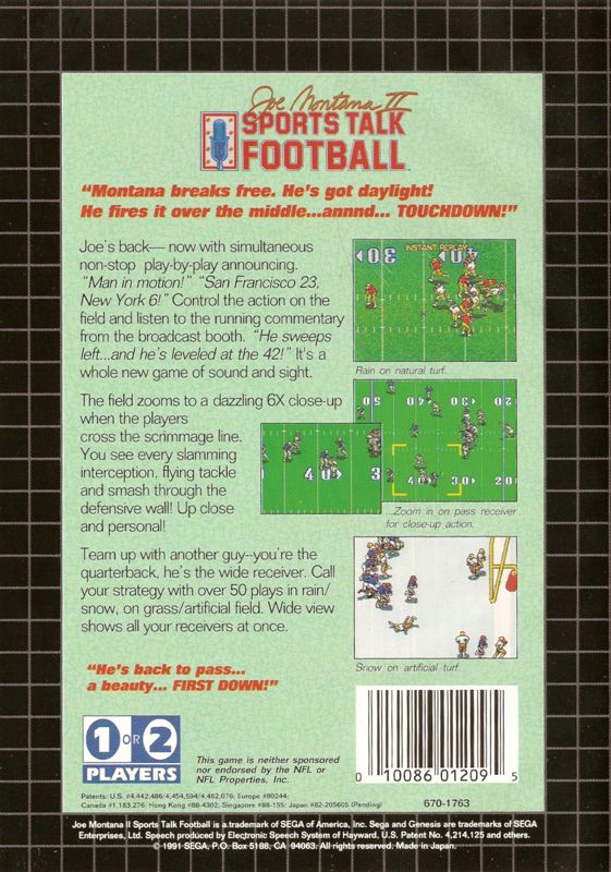 Joe Montana II: Sports Talk Football - SEGA Genesis