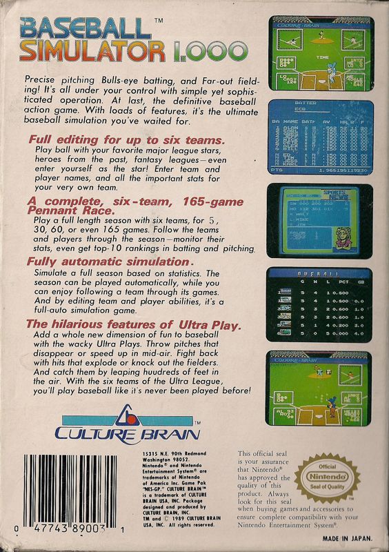 Baseball Simulator 1.000 - NES