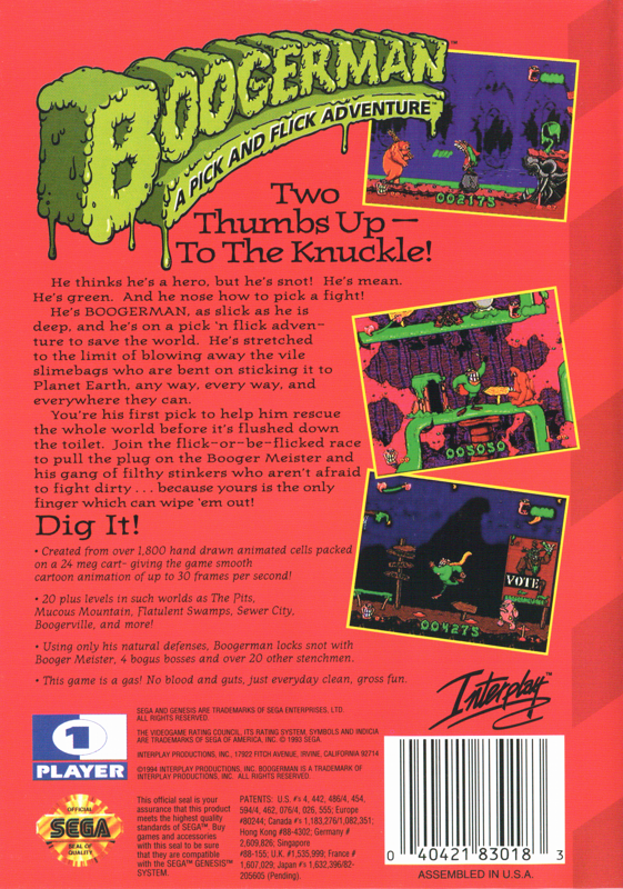 Boogerman: A Pick and Flick Adventure - SEGA Genesis