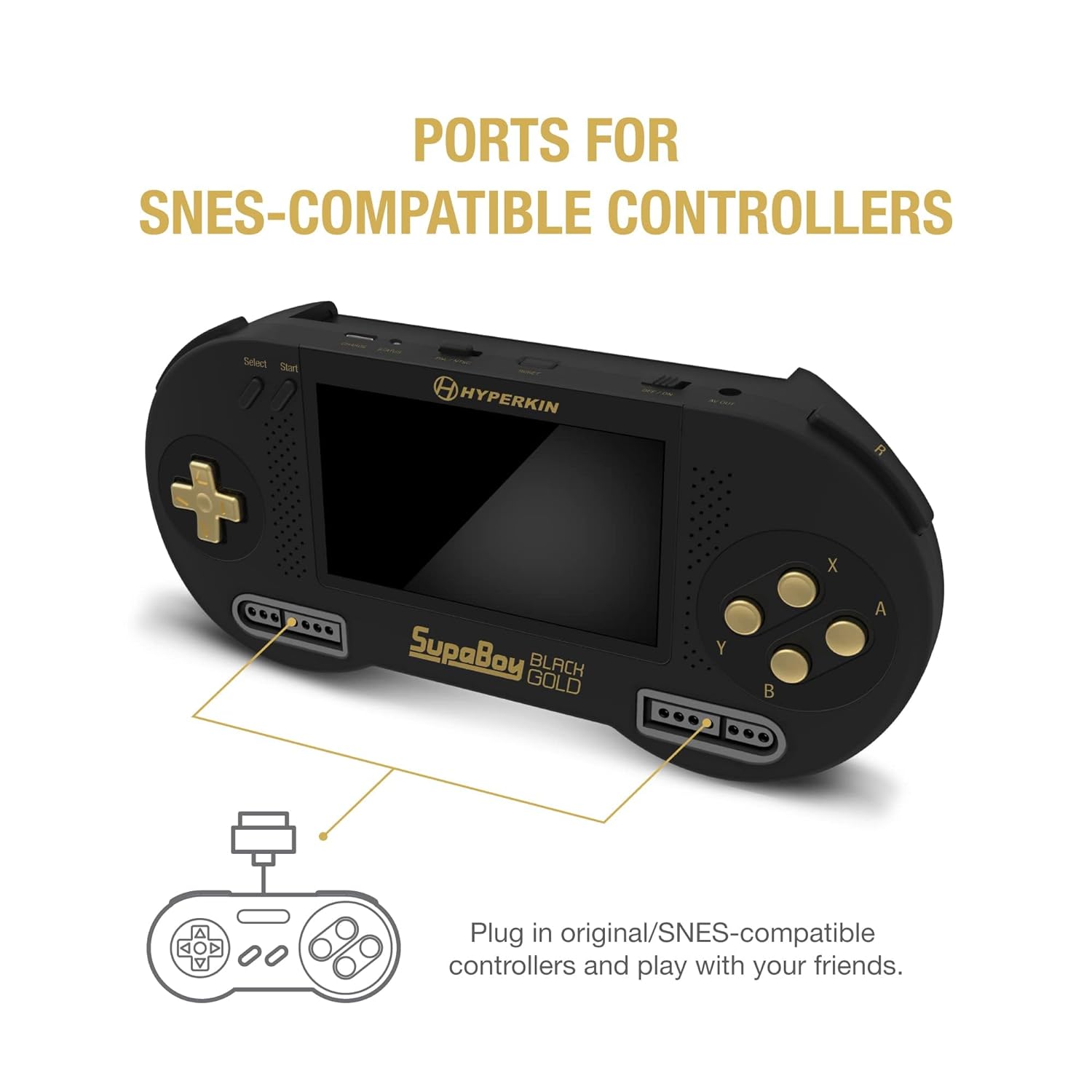 SupaBoy Portable Pocket Console for Super NES / Super Famicom Games - Black/Gold