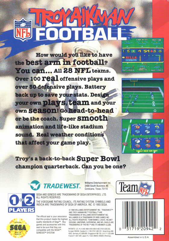 Troy Aikman NFL Football - SEGA Genesis