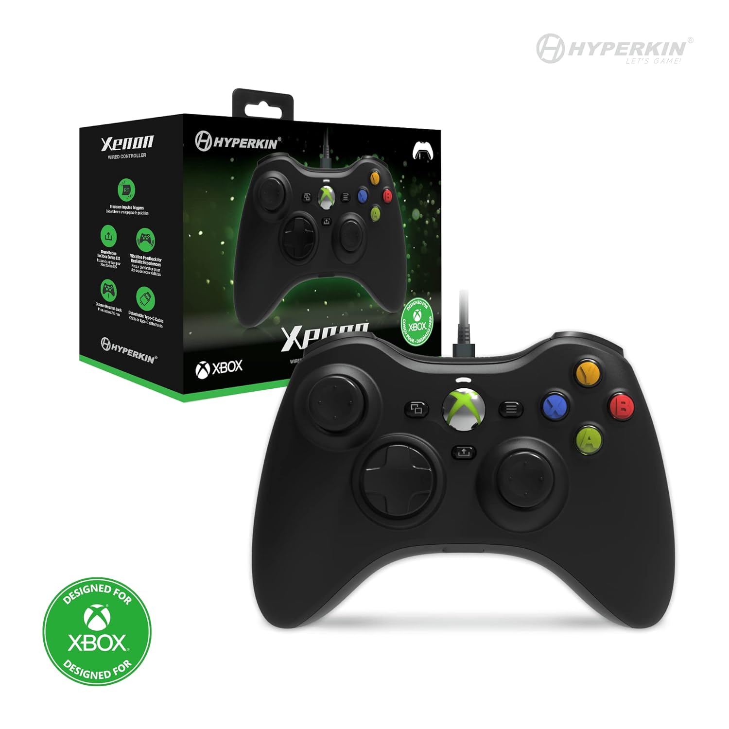 Xenon Wired Controller - Officially Licensed for Xbox Series X|S / Xbox One / PC - Black