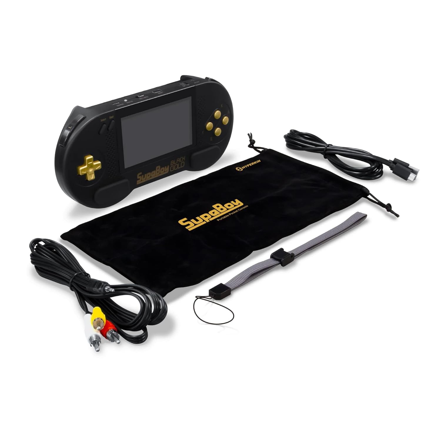 SupaBoy Portable Pocket Console for Super NES / Super Famicom Games - Black/Gold