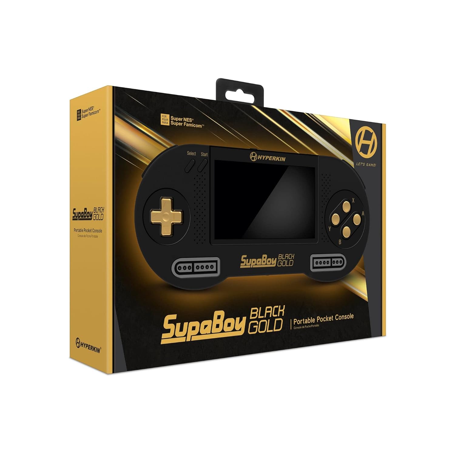 SupaBoy Portable Pocket Console for Super NES / Super Famicom Games - Black/Gold