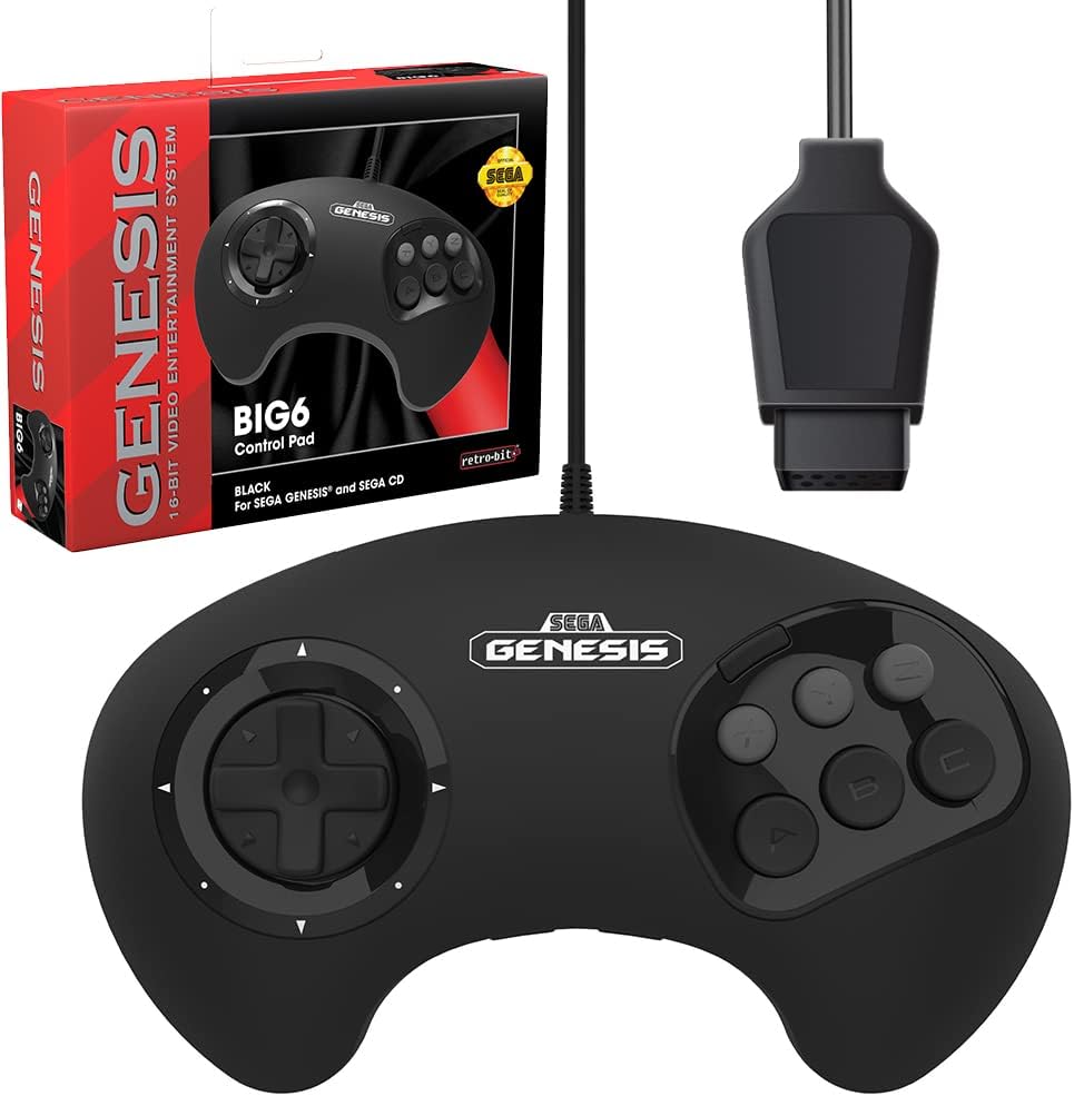 BIG6 Wired Controller for SEGA Genesis (Officially Licensed) - Black