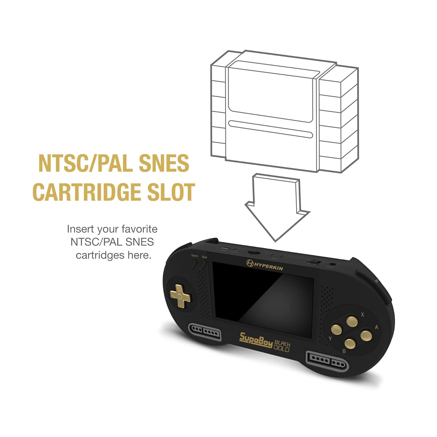 SupaBoy Portable Pocket Console for Super NES / Super Famicom Games - Black/Gold