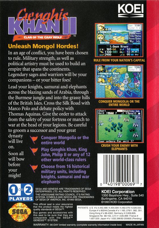 Genghis Khan II: Clan of the Gray Wolf - SEGA Genesis