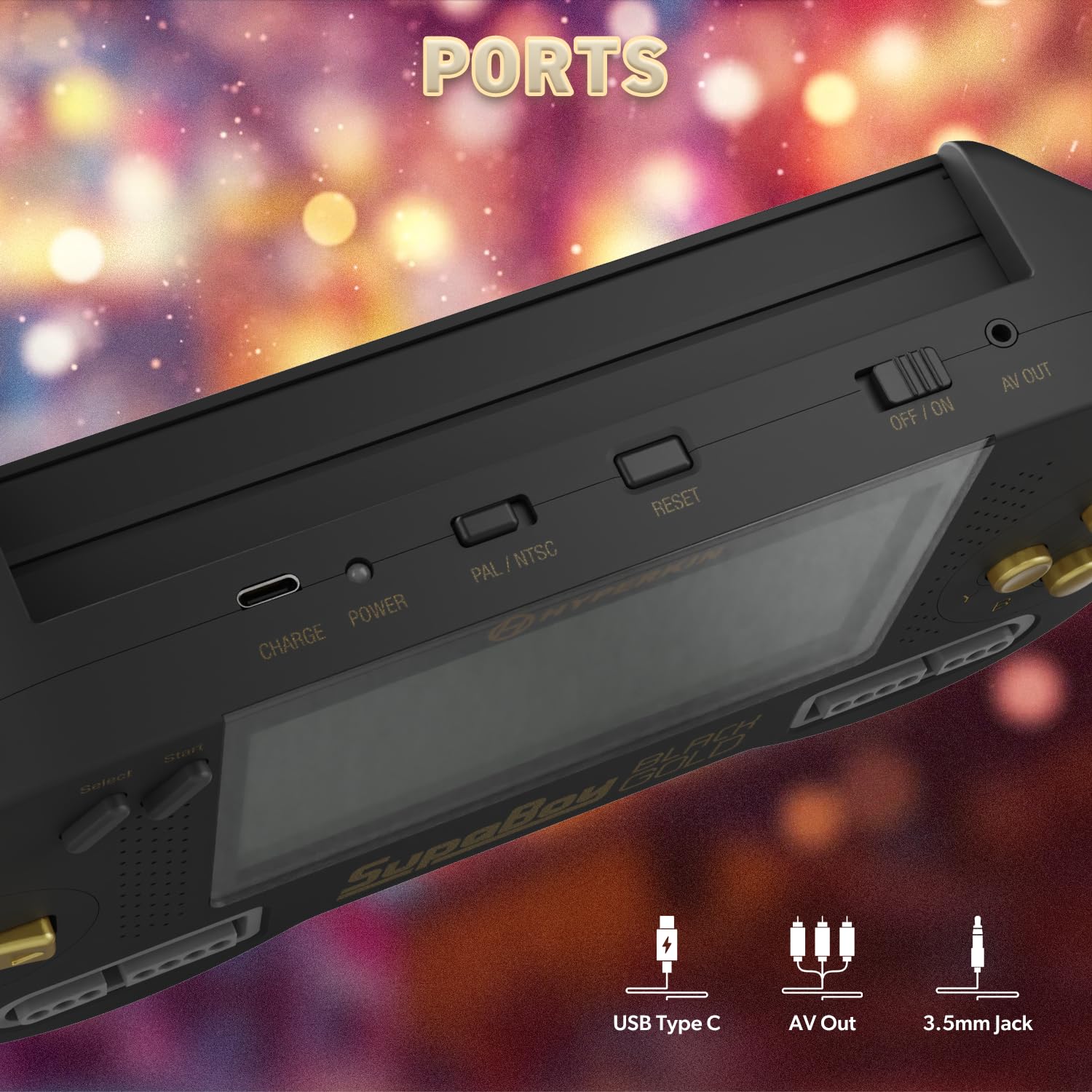 SupaBoy Portable Pocket Console for Super NES / Super Famicom Games - Black/Gold