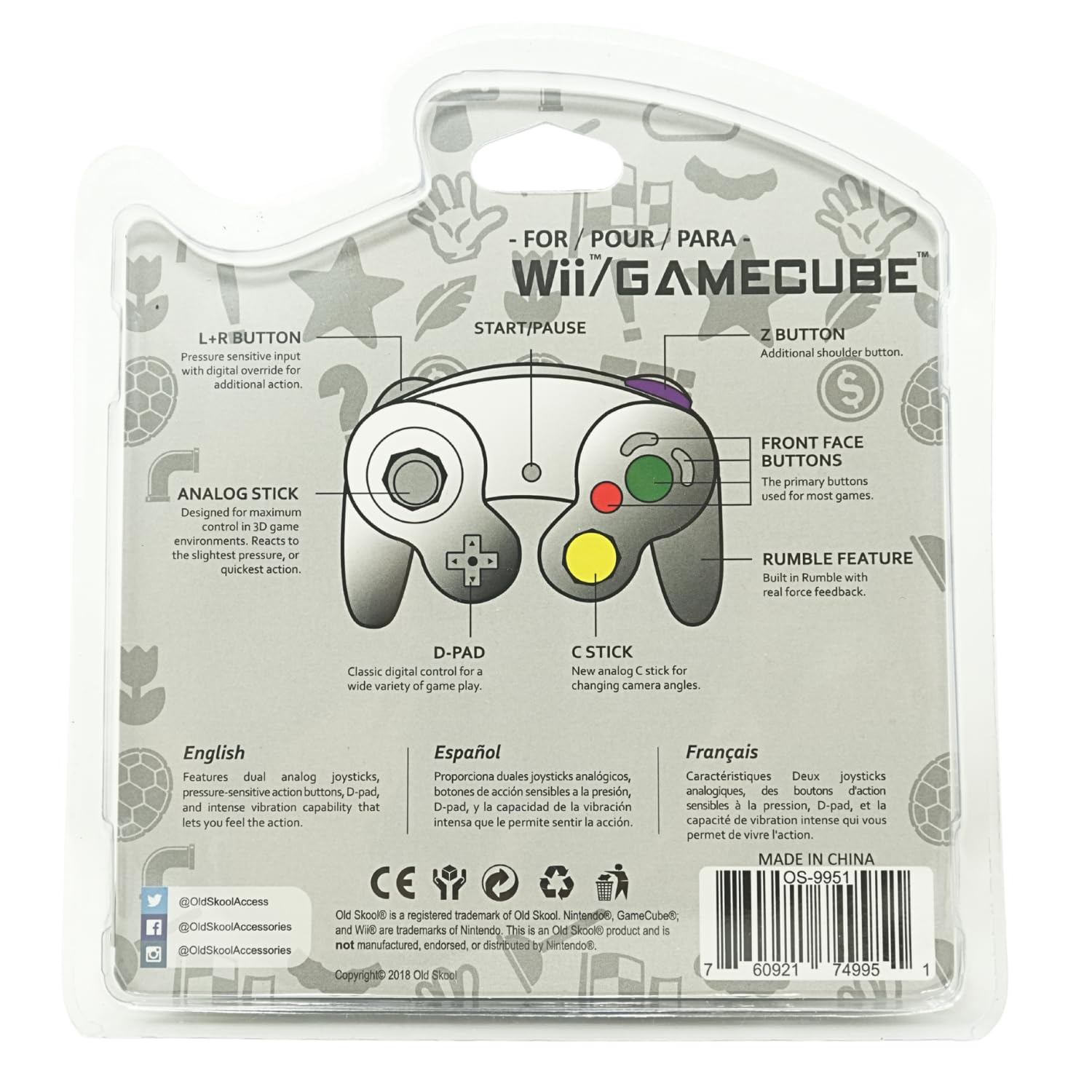 Wired Controller for Nintendo GameCube / Wii - Platinum / Silver