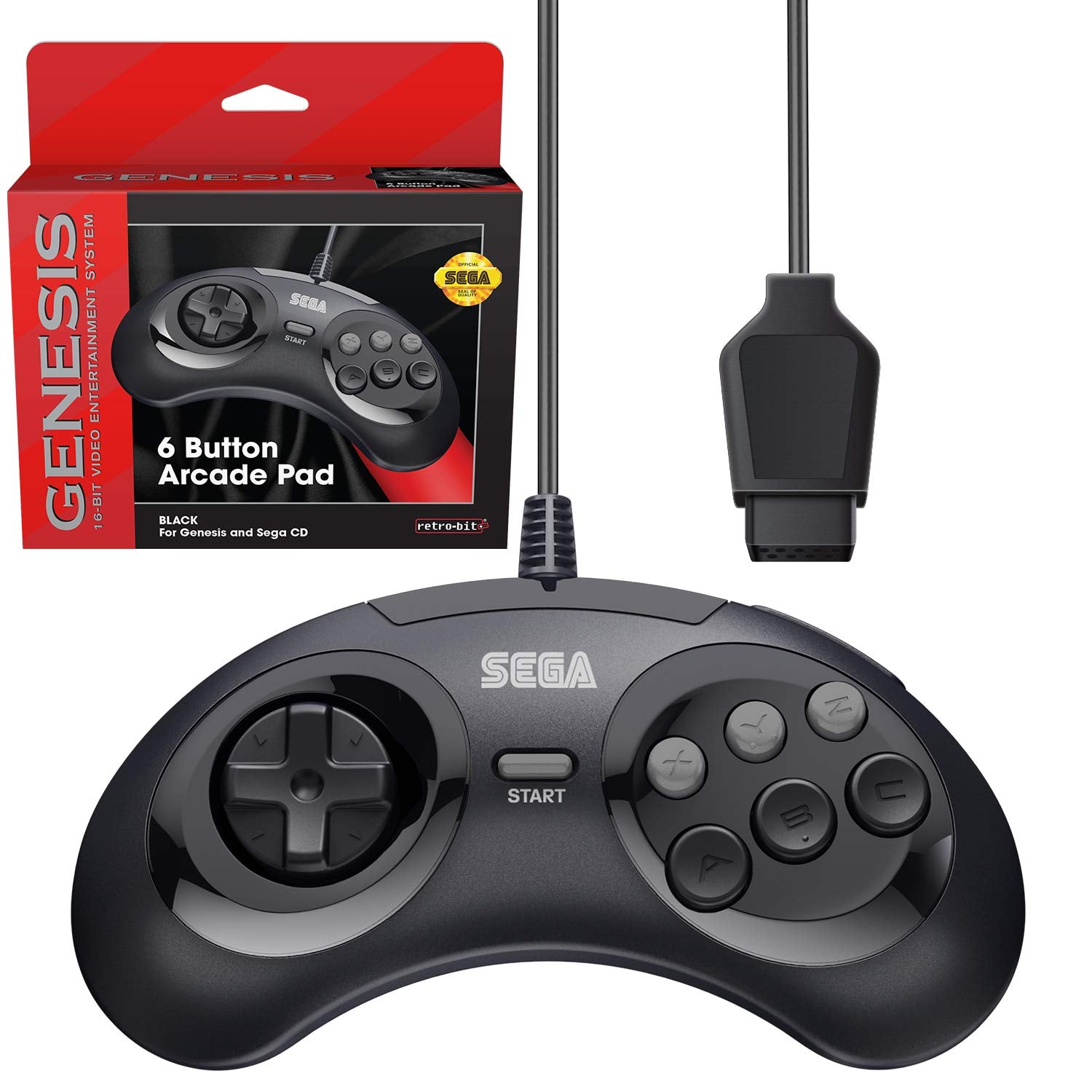 6-button Wired Controller for SEGA Genesis (Officially Licensed) - Black