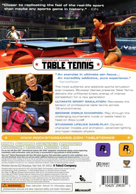Rockstar Games presents Table Tennis - Xbox 360