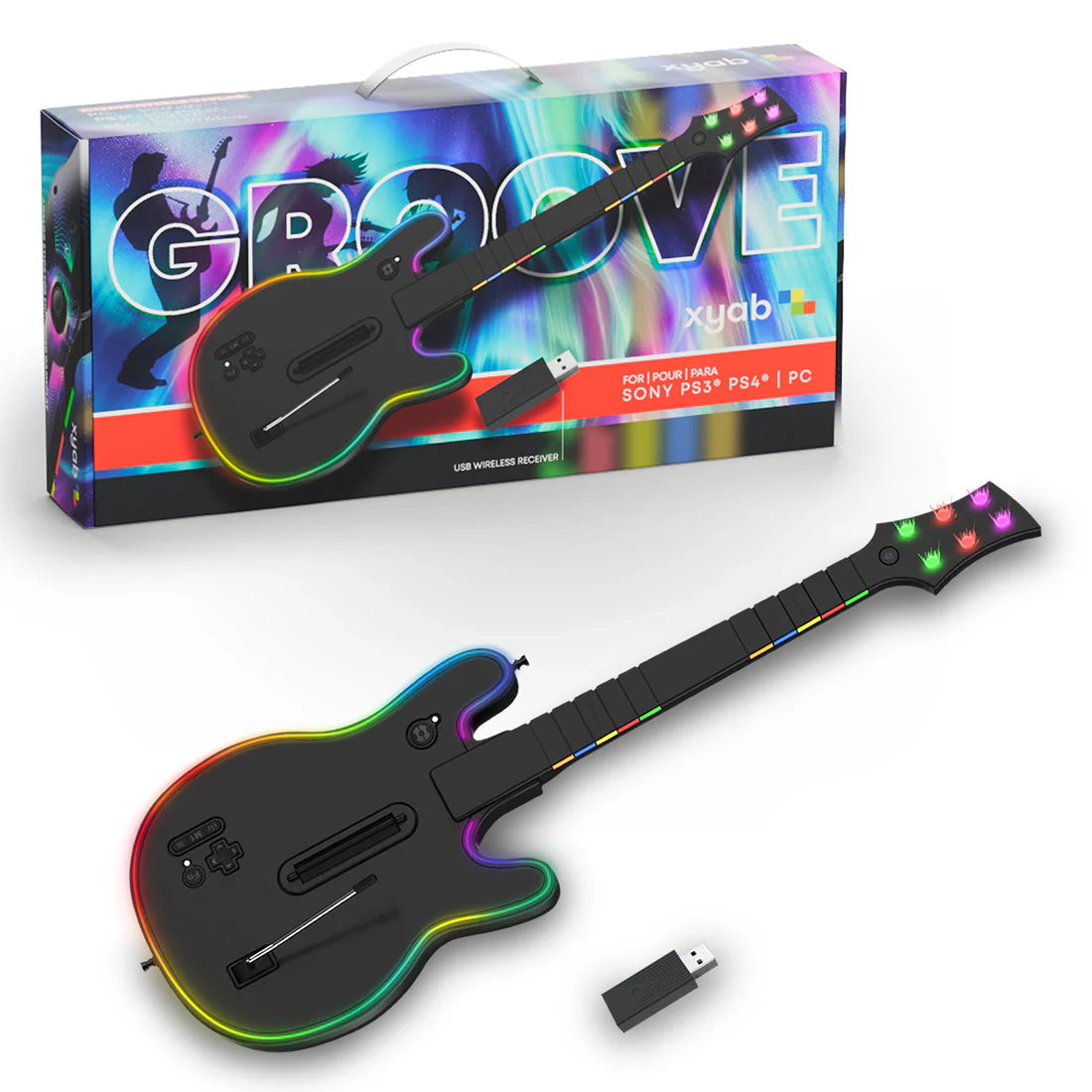 GROOVE PC/PS3/PS4 Wireless Guitar Controller for Clone Hero, Guitar Hero, and Rock Band