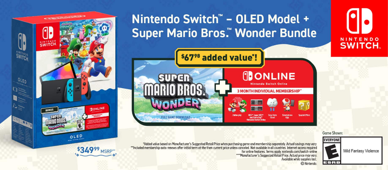 Nintendo Switch OLED Console + Super Mario Bros Wonder Bundle