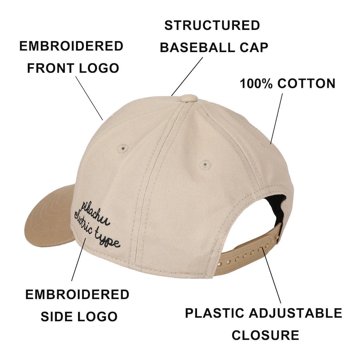 Pokemon Pikachu Electric Type White & Tan Traditional Adjustable Hat