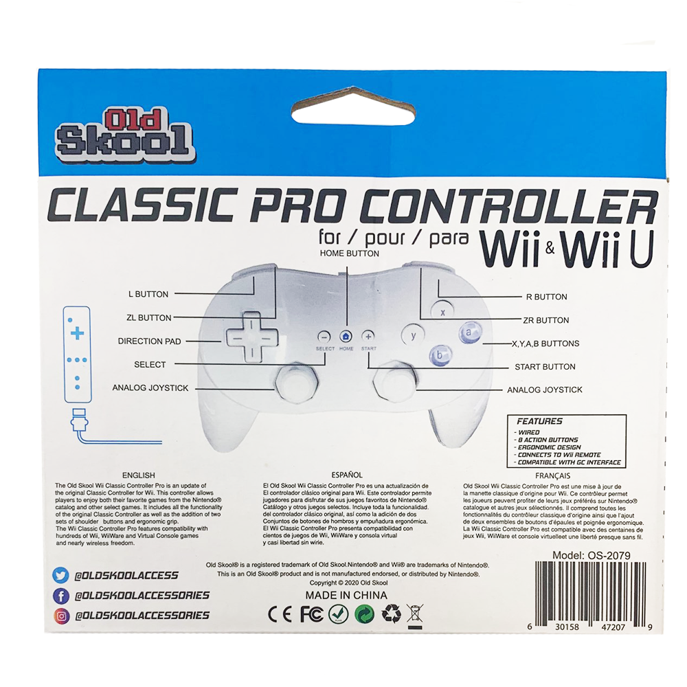 Wired Classic Controller Pro for Wii / Wii U - White