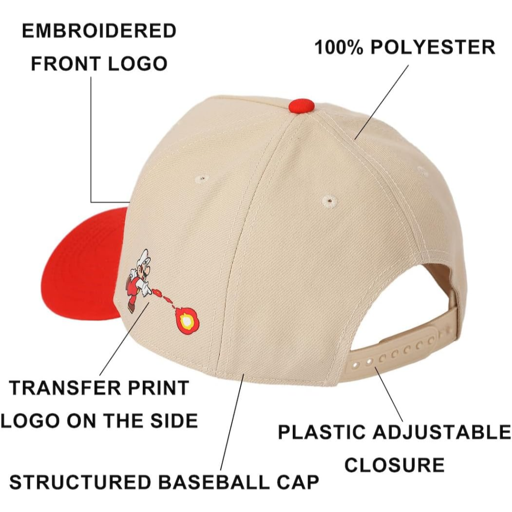 Fire Mario Super Mario Red & White Retro Snapback Hat