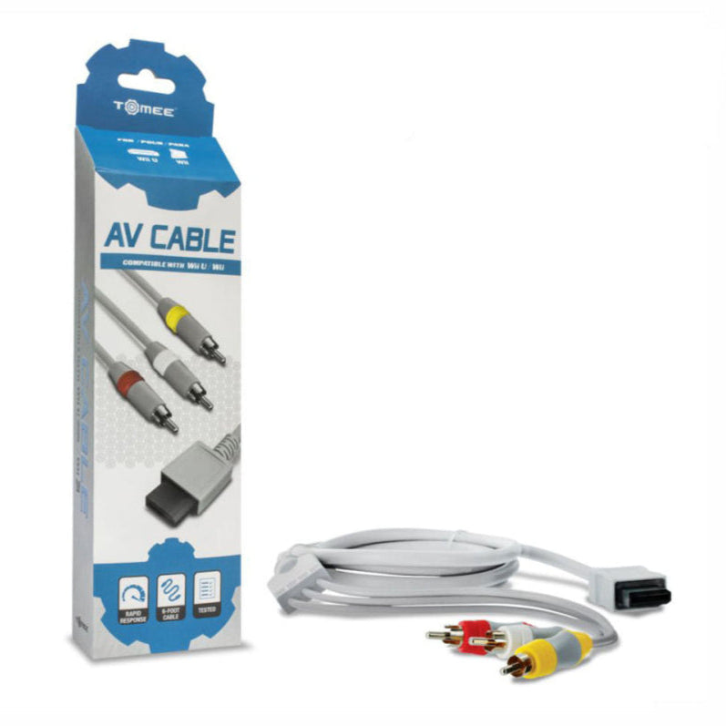 AV cable with packaging labeled 'Tomee' on a white background