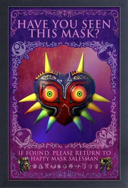 Zelda: Majora's Mask - Mask Wanted Poster - 11"x17" Gel-Coat Framed Print