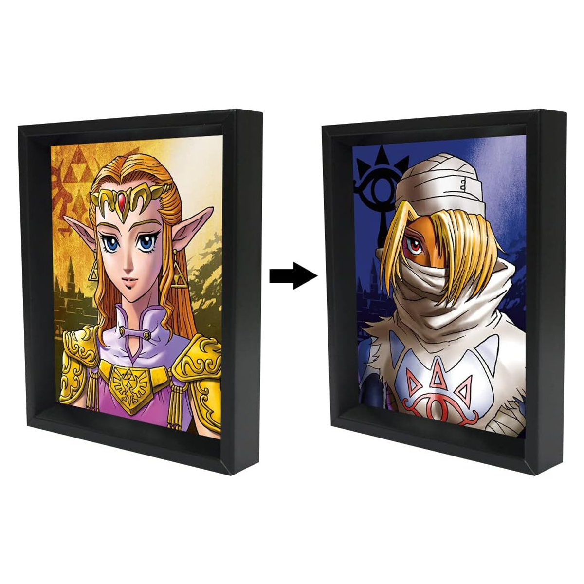 Zelda: Zelda & Sheik Ocarina of Time - 8"x10" 3D Lenticular Shadow Box