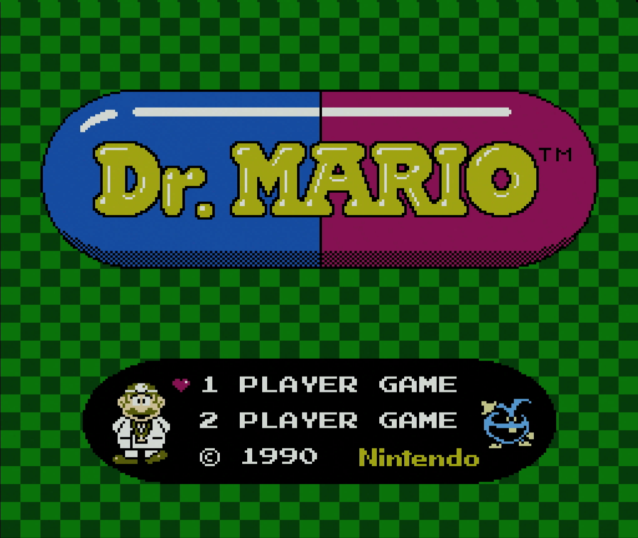 Title screen for Dr. Mario for the NES