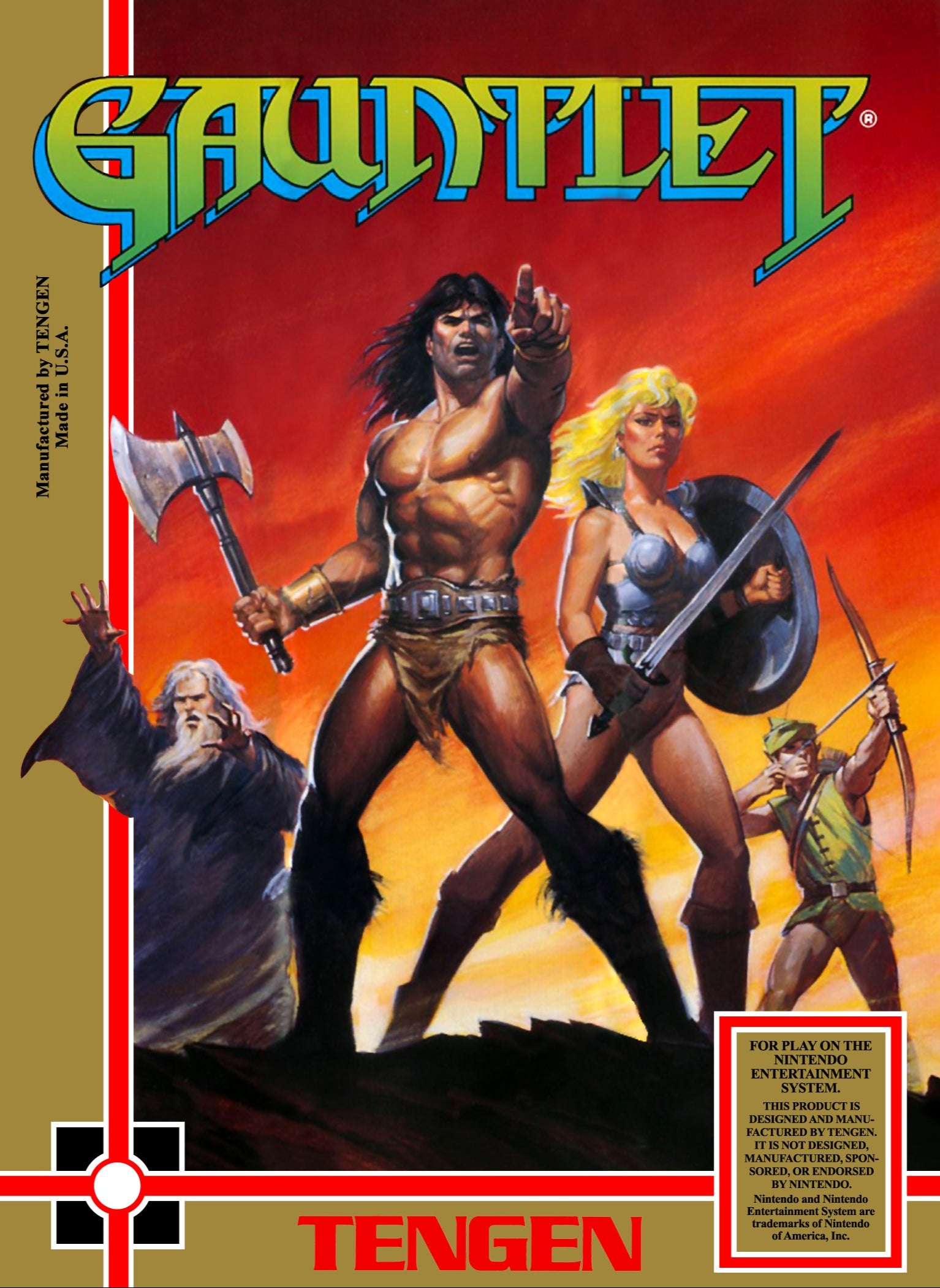 Vintage 'Gauntlet' video game box for Nintendo Entertainment System featuring action-packed artwork.
