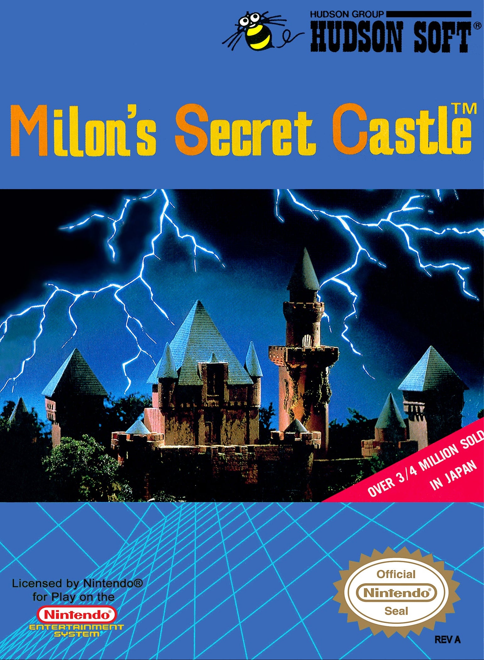 Ninten's Entertainment System game cover for 'Milon's Secret Castle' with a castle illustration and blue background.