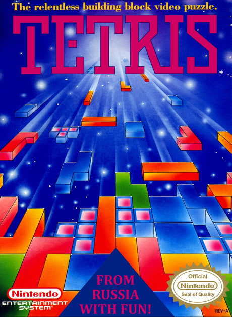 NES Tetris packaging with colorful design and text