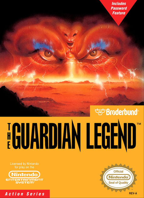 Box cover of 'The Guardian Legend' for Nintendo Entertainment System featuring fiery design and text.