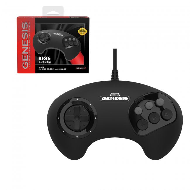 BIG6 Wired Controller for SEGA Genesis (Officially Licensed) - Black