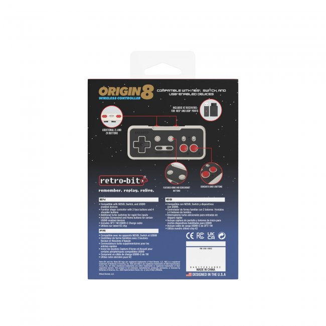 Origin8 2.4 GHz Wireless Controller for Nintendo NES / Switch - Red/Black