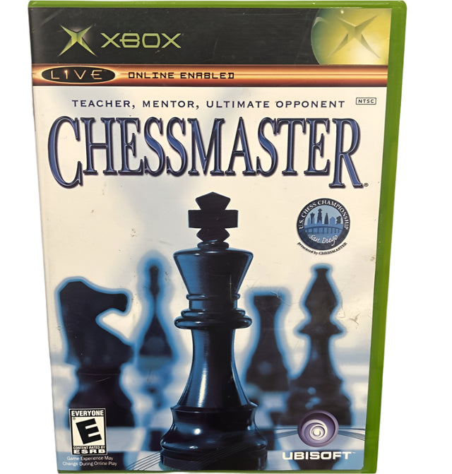 Xbox game case titled 'Chessmaster' with chess pieces on a white background