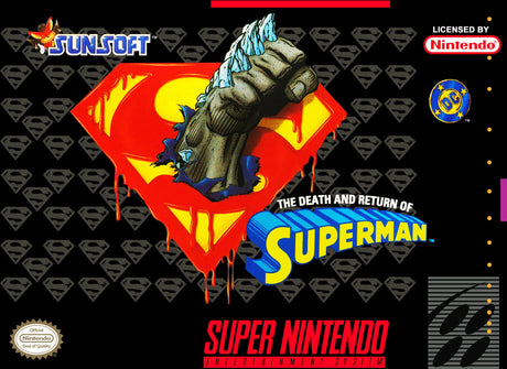Superman video game case with colorful graphics on a black background