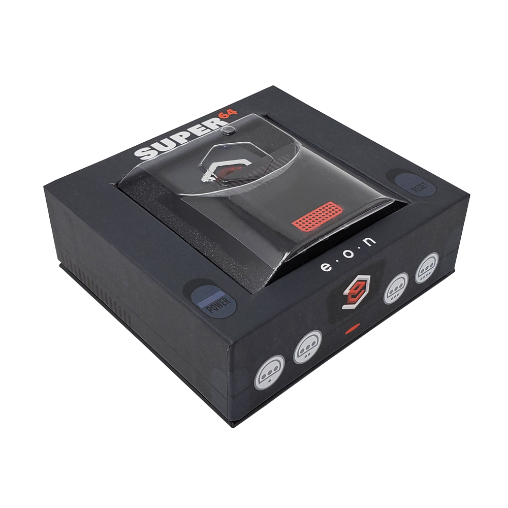 EON Super 64 packaging with the adapter visible inside and branding on the sides