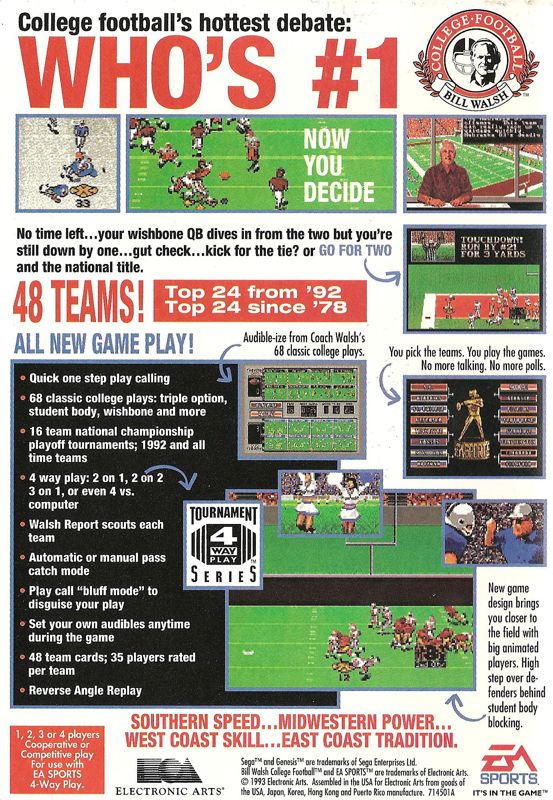 Bill Walsh College Football - SEGA Genesis