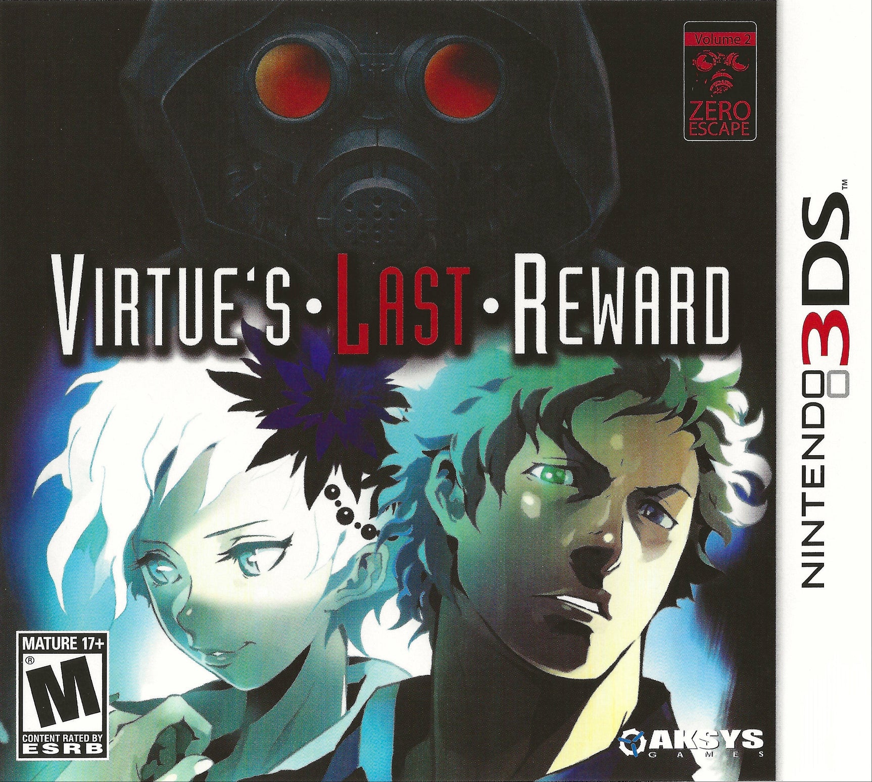 Game case for 'Virtue's Last Reward' on Nintendo 3DS with character images and text.
