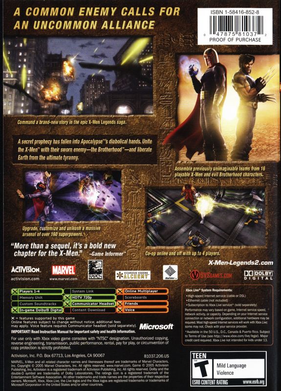 X-Men Legends II - Rise of Apocalypse - Xbox