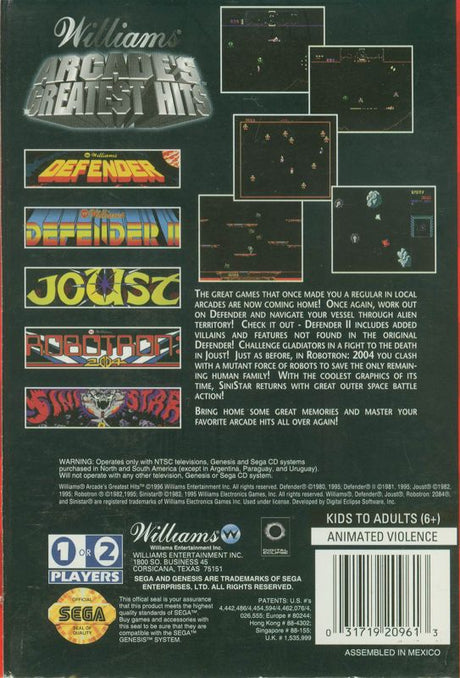 Williams Arcade's Greatest Hits - SEGA Genesis