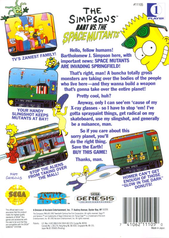 The Simpsons: Bart vs. the Space Mutants - SEGA Genesis