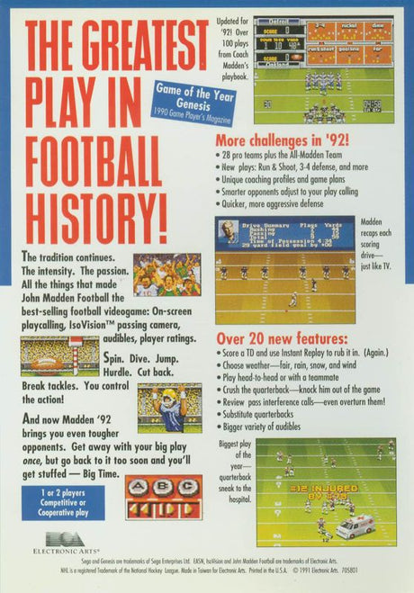 John Madden Football '92 - SEGA Genesis