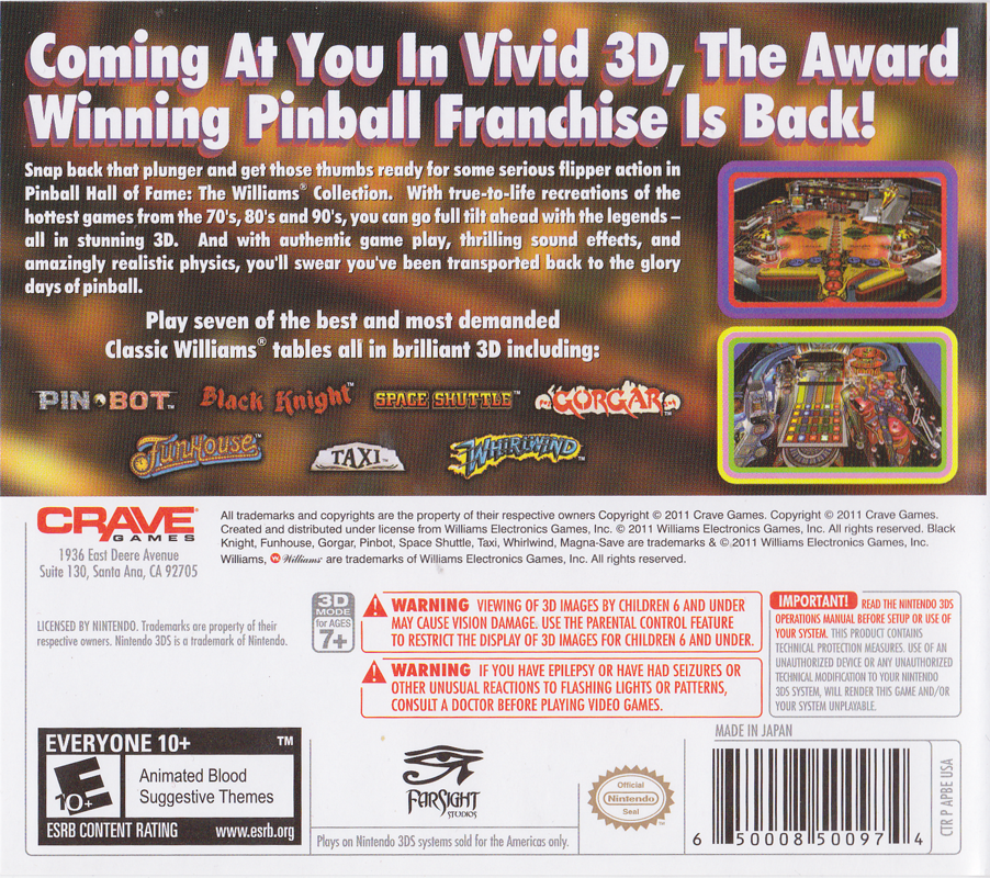 Pinball Hall of Fame: The Williams Collection - Nintendo 3DS
